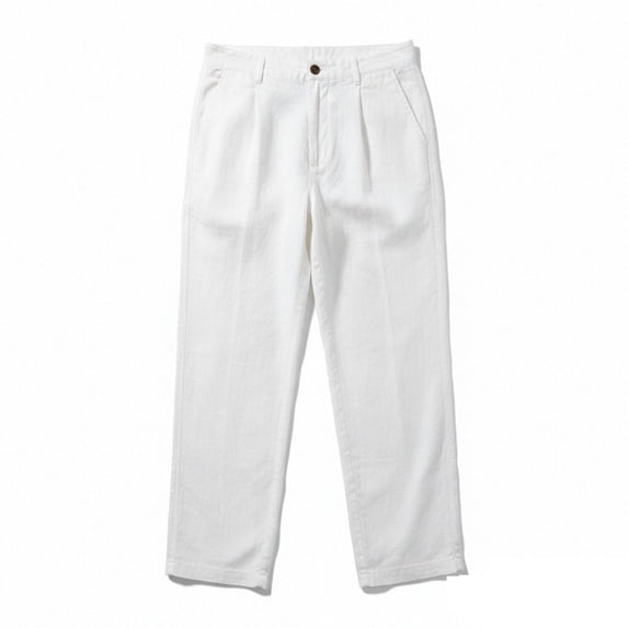 GUZOM Mens White Linen Pants Relaxed Fit Straight Leg, Breathable Cotton Linen Blend Casual Summer Beach Vacation Pants,Size S
