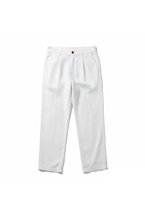 Mens White Linen Pants Relaxed Fit Straight Leg, Breathable Cotton Linen Blend Casual Summer Beach Vacation Pants,Size S