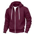 thumbnail image 1 of GUZOM Mens Wine Red Full Zip Hooded Jacket - Lightweight Fleece Lined with Pockets,Size M, 1 of 6