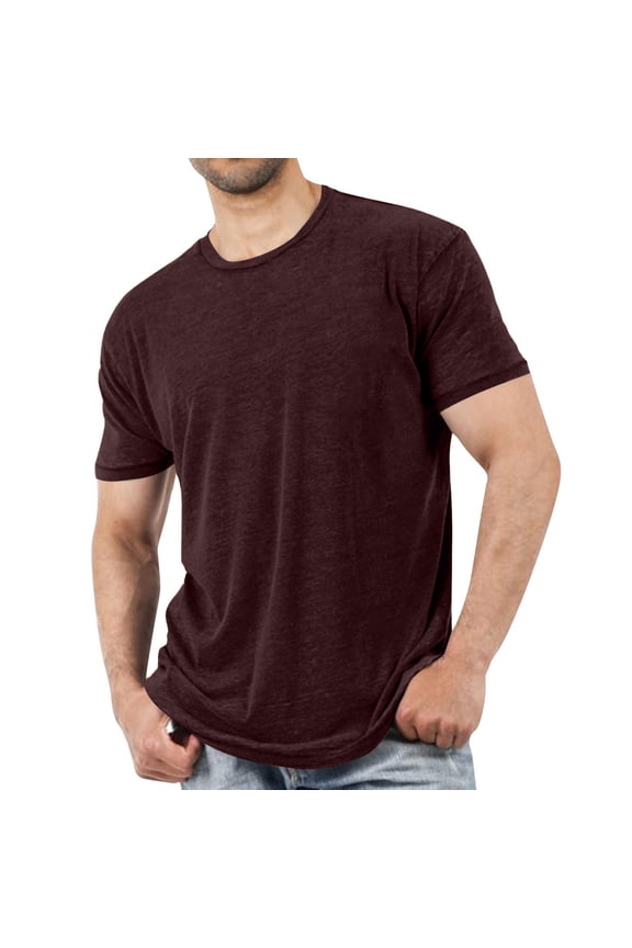 Mens Wine Red T-Shirt Cotton Polyester Spandex Blend Crew Neck Relaxed Fit Stretchy Breathable Short Sleeve Basic Top,Size 3XL