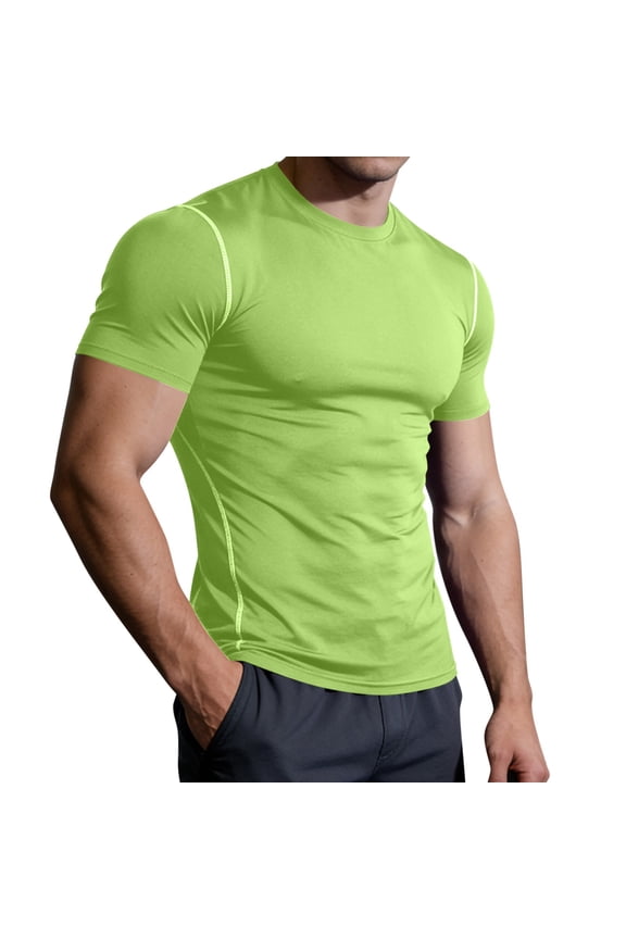 Mens Workout Compression Shirt Moisture Wicking Athletic Base Layer Quick Dry Gym Training Top Slim Fit Green S-XXXL,Size XL
