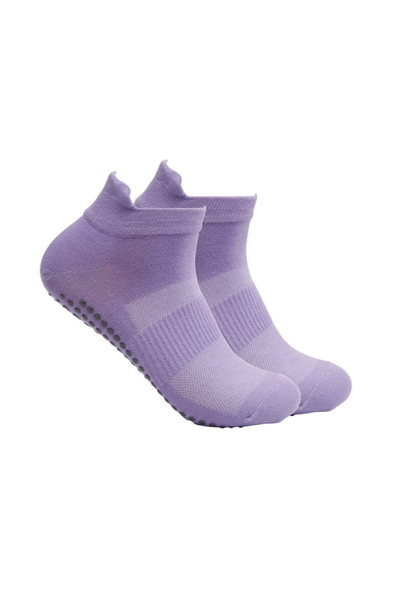 Non-slip Ankle Socks with Grip - For Yoga/Home/Daily Wear, Breathable Nylon Spandex, Low-cut, Purple, Unisex, One Size Fits Most,Size Free Size