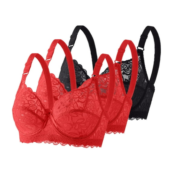 GUZOM Plus Size Womens 3 Pack Lace Bras - Size 44, Black - Comfortable Everyday Wear, Nylon-Spandex Blend