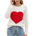 thumbnail image 1 of GUZOM Sweaters Womens Beige Cable Knit Sweater with Plush Red Heart - 100% Polyester Crew Neck Long Sleeve, Loose Fit for Casual Daily/Holiday Wear (S-XL),Size S, 1 of 6