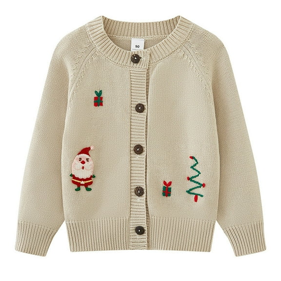 GUZOM Sweaters Womens Beige Christmas Knitted Cardigan - Soft Knitting Cotton, Retro Wooden Buttons, Ribbed Cuffs for Holiday Celebrations & Daily Wear,Size 7 T