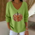 thumbnail image 1 of GUZOM Sweaters Womens Green Fall Hall-oween Thanksgiving Top - Pumpkin Pattern Button Pearl Embellished V-Neck Long Sleeve Loose Fit 100% Polyester Plus Size S-XXXXXL,Size XL, 1 of 3