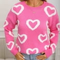 thumbnail image 1 of GUZOM Sweaters Womens Hot Pink Heart Sweater - Soft Warm Acrylic, Loose Crew Neck, Cute Style - Perfect for Valentine's Day Fall Winter Daily Wear,Size S, 1 of 9