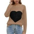 thumbnail image 1 of GUZOM Sweaters Womens Khaki Cable Knit Sweater - 100% Polyester Plush Red Heart, Crew Neck Long Sleeve Loose Fit for Casual/Holiday Wear (S-XL),Size M, 1 of 6