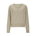 thumbnail image 1 of GUZOM Sweaters Womens Khaki Long Sleeve V-Neck Knit Top - Nylon Spandex Stretchy, All-Day Comfort for Daily/Office, Ribbed Cuffs, Slightly Tailored Fit, S-XXL,Size M, 1 of 4