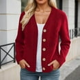 thumbnail image 1 of GUZOM Sweaters Womens Red Acrylic Cable Knit Cardigan - V-Neck with Wooden Buttons & Front Pockets, Ribbed Cuffs & Hem, S-XL for Casual Office Daily Wear,Size L, 1 of 6