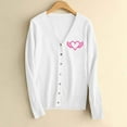 thumbnail image 1 of GUZOM Sweaters Womens White V-Neck Cardigan Soft Acrylic Long Sleeve Loose Fit with Winged Heart Print Plus Size S-XXXL for Spring Fall Layering,Size 2XL, 1 of 5