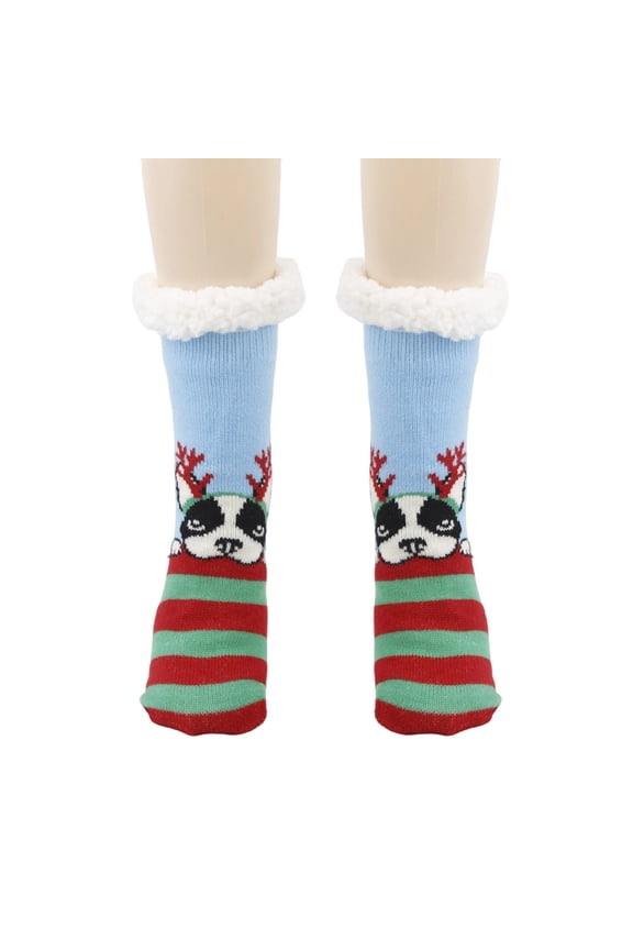 Unisex Christmas Dog Socks with Reindeer Antlers - Soft Acrylic Warm Socks, Fluffy White Cuff, One Size Fits Most, Green - Ideal for Holiday Lounging & Gifting,Size Free Size