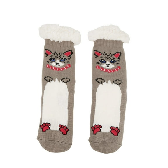 GUZOM Unisex Gray Cute Cat Socks - Fleece Lined Warm Stretchy One Size Fits Most, 1 Pair for Adults Teens Cat Lovers Home Lounge Casual,Size Free Size