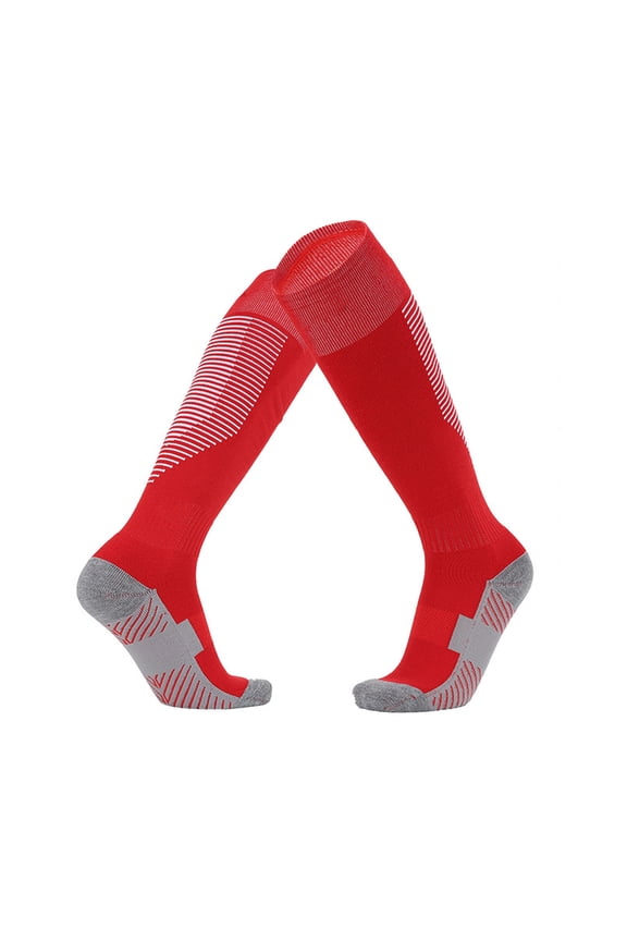 Unisex Red Cotton Knee-High Sports Socks for Kids & Youth - Anti-Slip Sole, Compression Support & Arch Fit, Reinforced Heels/Toes - 1 Pair,Size 6-13T
