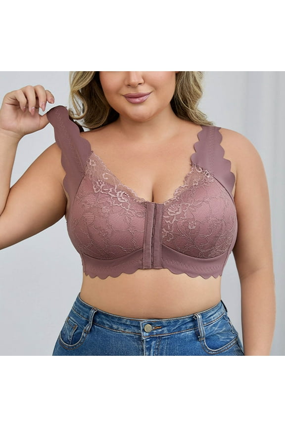 Wireless Front Closure Plus Size Bra for Women - 3XL Rose Gold, Stretchy Comfortable - Perfect for Everyday & Post Surgery Use