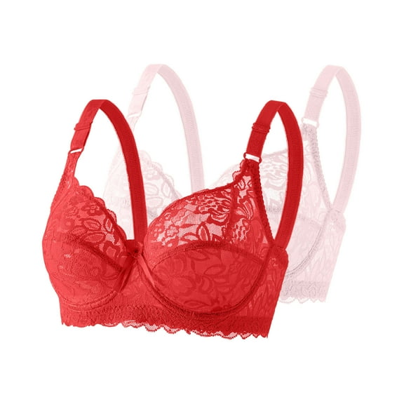 GUZOM Women's Plus Size Lace Bra - 2 Pack, Size 36 Pink, Supportive Underwire, Comfortable Everyday Wear, Nylon Spandex Blend