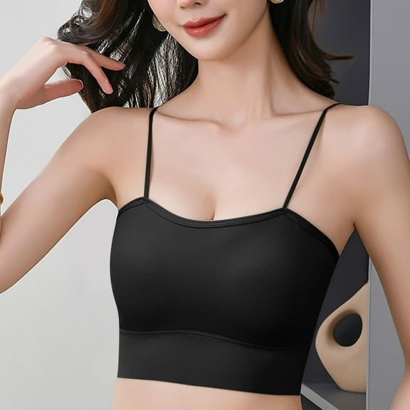 GUZOM Women's Wire-Free Seamless Camisole Bralette - Black, One Size, Adjustable Straps, Comfortable for Everyday Wear, Fits A-C Cups