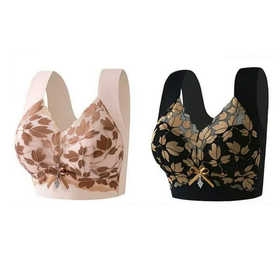 GUZOM Women's Wireless Bra Set 2 Pack, Size M, Camisole Style with Lace & Wide Straps, Comfortable for Everyday Wear, Black