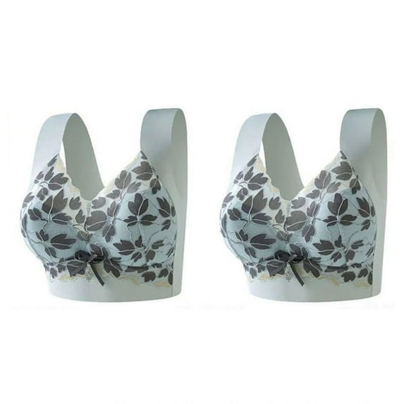 GUZOM Womens 4XL Plus Size 2 Pack Wireless Bras - Stretchy Lace, Wide Strap Support - Sky Blue, Comfortable for Everyday Wear