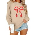 thumbnail image 1 of GUZOM Womens Beige Christmas Sweatshirt - Merry Christmas Red Bow Print, Loose Fit Crewneck, 100% Polyester Soft Festive Holiday Wear for Casual/Lounging,Size XS, 1 of 8