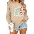 thumbnail image 1 of GUZOM Womens Christmas Long Sleeve Top - 100% Polyester Beige Loose Fit, Gnome & Christmas Tree Print, Boat Neck, XS-XL Festive Holiday Casual Wear,Size XS, 1 of 8