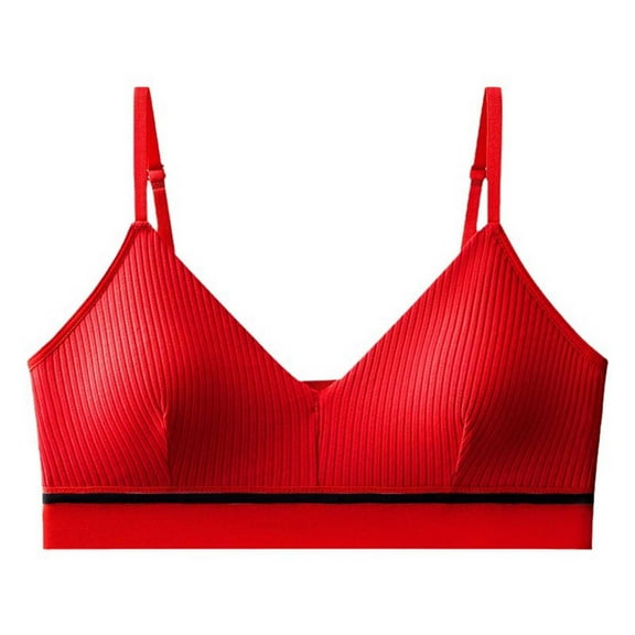 GUZOM Womens Cotton Wire-Free Bra - Comfortable, Breathable, One Size, Red - Everyday & Lounge Wear with Adjustable Straps