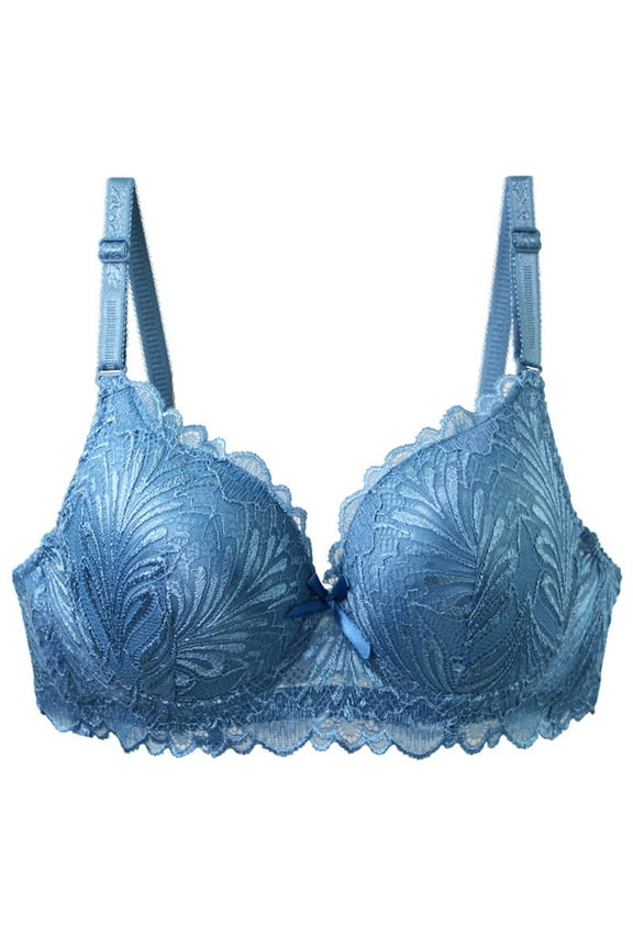 Womens Everyday Lace Bra, Breathable Comfort, Nylon-Spandex Blend, Adjustable Straps, Lightly Padded, Blue, 34C (75C)