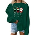 thumbnail image 1 of GUZOM Womens Festive Christmas Sweatshirt - Green Oversized Crew Neck, Wine Glass Graphic Long Sleeve, Easy-Care Polyester for Holiday & Casual Wear,Size L, 1 of 4