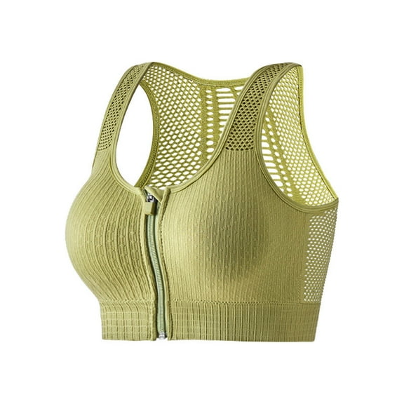 GUZOM Womens Front Zipper Sports Bra - Yellow, Mesh Racerback, Breathable, Stretchy, Medium Support, One Size Fits Most