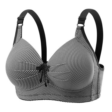 GUZOM Womens Full Figure 40 Wireless Bra - Black Plaid, Comfortable Nylon Spandex, Adjustable Straps for All-Day Wear