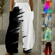 GUZOM Womens Full Length Casual Pants Elastic Waist Printed with Pockets Clearance Wine Juniors Pants Size 2XL