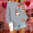 thumbnail image 1 of GUZOM Womens Gray Valentine's Day Sweatshirt, Oversized Off-The-Shoulder with Pixel Rock On Hand Heart Graphic,Size 2XL, 1 of 6