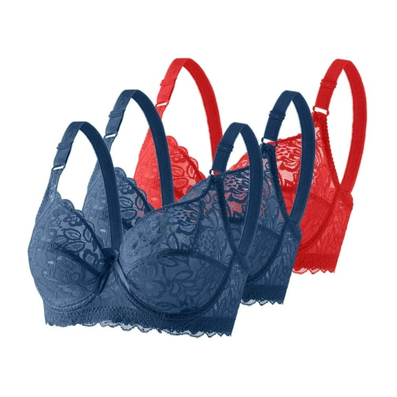 GUZOM Womens Plus Size 44 Red Lace Bra 3 Pack - Full Coverage Underwire, Everyday Comfort, Adjustable Straps, Nylon Spandex Blend