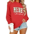 thumbnail image 1 of GUZOM Womens Red Christmas Sweatshirt - Plaid "Merry Christmas" Print, Soft 100% Polyester, Relaxed Fit Pullover (XS to XL),Size L, 1 of 8