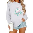 thumbnail image 1 of GUZOM Womens White Christmas Sweatshirt, 100% Polyester Crewneck Long Sleeve with Bow Christmas Tree & Merry Christmas Print, Loose Casual Holiday Top for Women,Size XS, 1 of 8