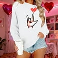 thumbnail image 1 of GUZOM Womens White Valentine's Day Sweatshirt, Oversized Off-The-Shoulder with Pixel Rock On Hand Heart Print,Size M, 1 of 6