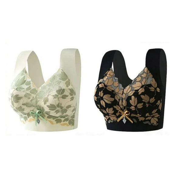 GUZOM Womens XL Wireless Bralette 2 Pack - Lace Detail, Wide Straps, Everyday Wear, Green, Comfortable Fit