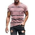 thumbnail image 1 of GUZYING Clearance-Sale Men Casual Round Neck Stripe Printing Pullover Fitness Sports Shorts Sleeves T Shirt Blouse(Pink,2XL), 1 of 5