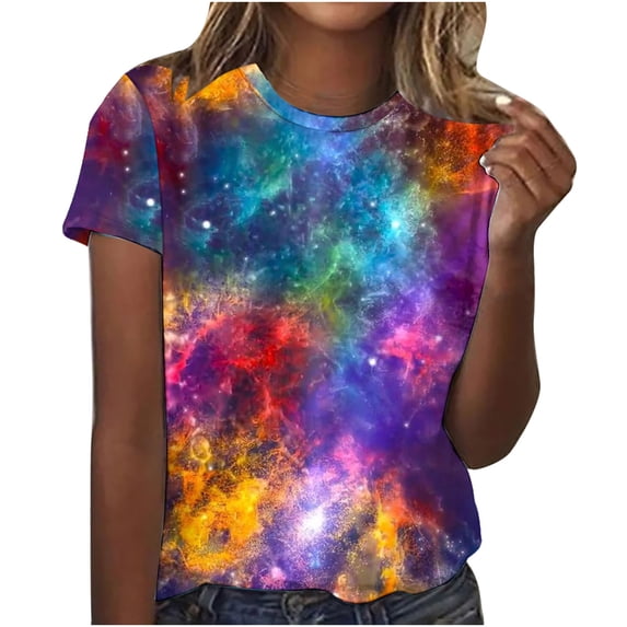 GUZYING Graphic Tees for Women Tank Tops for Women Fashion Women's Starry Print Casual Fashion Short Sleeve Tops Blouse(Multicolor,2XL)
