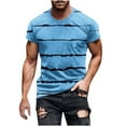 thumbnail image 1 of GUZYING New Fashion Men Casual Round Neck Stripe Printing Pullover Fitness Sports Shorts Sleeves T Shirt Blouse(Sky Blue,3XL), 1 of 5