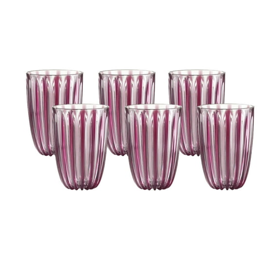 GUZZINI Dolcevita 16oz Tall Tumblers (Set of 6) Amethyst - 100% Recycled Plastic - Unbreakable, Reusable, BPA-Free, Iced Coffee, Smoothie, Water - Stackable Cup for Kids, Home & Kitchen