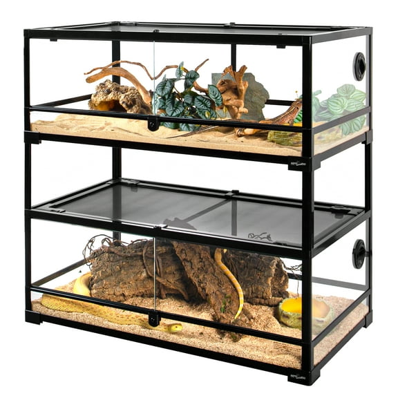 GUZZLO 2-Layer 35 Gallon Full Tempered Glass Reptile Terrarium, Easy Assembly