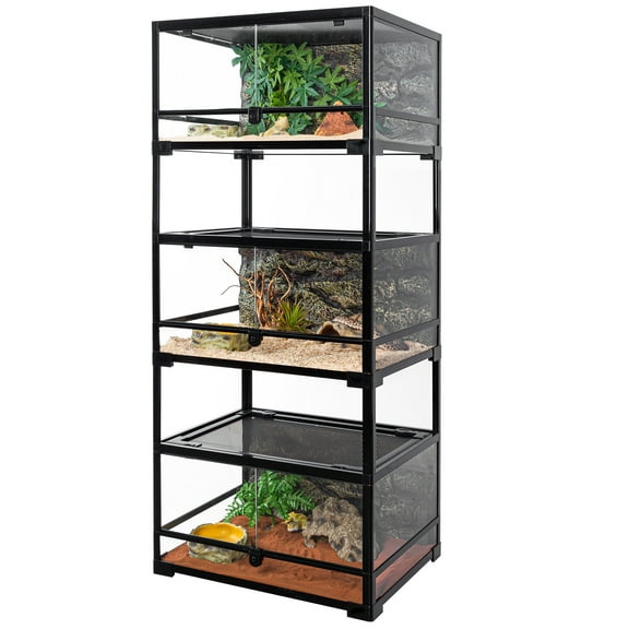 GUZZLO 3-Layer 24 Gallon Full Tempered Glass Reptile Terrarium, Easy Assembly