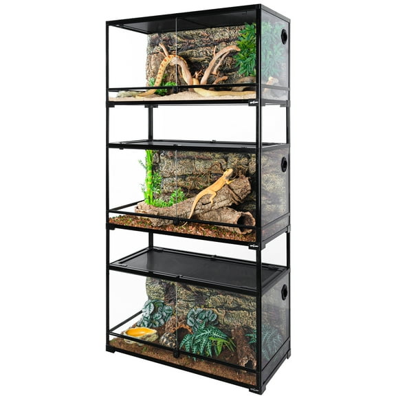 GUZZLO 3-Layer 40 Gallon Full Tempered Glass Reptile Terrarium, Easy Assembly