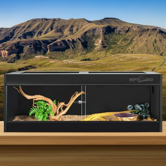 GUZZLO 64 Gallon PVC Reptile Lounge Terrarium with Glass Sliding Door, Black