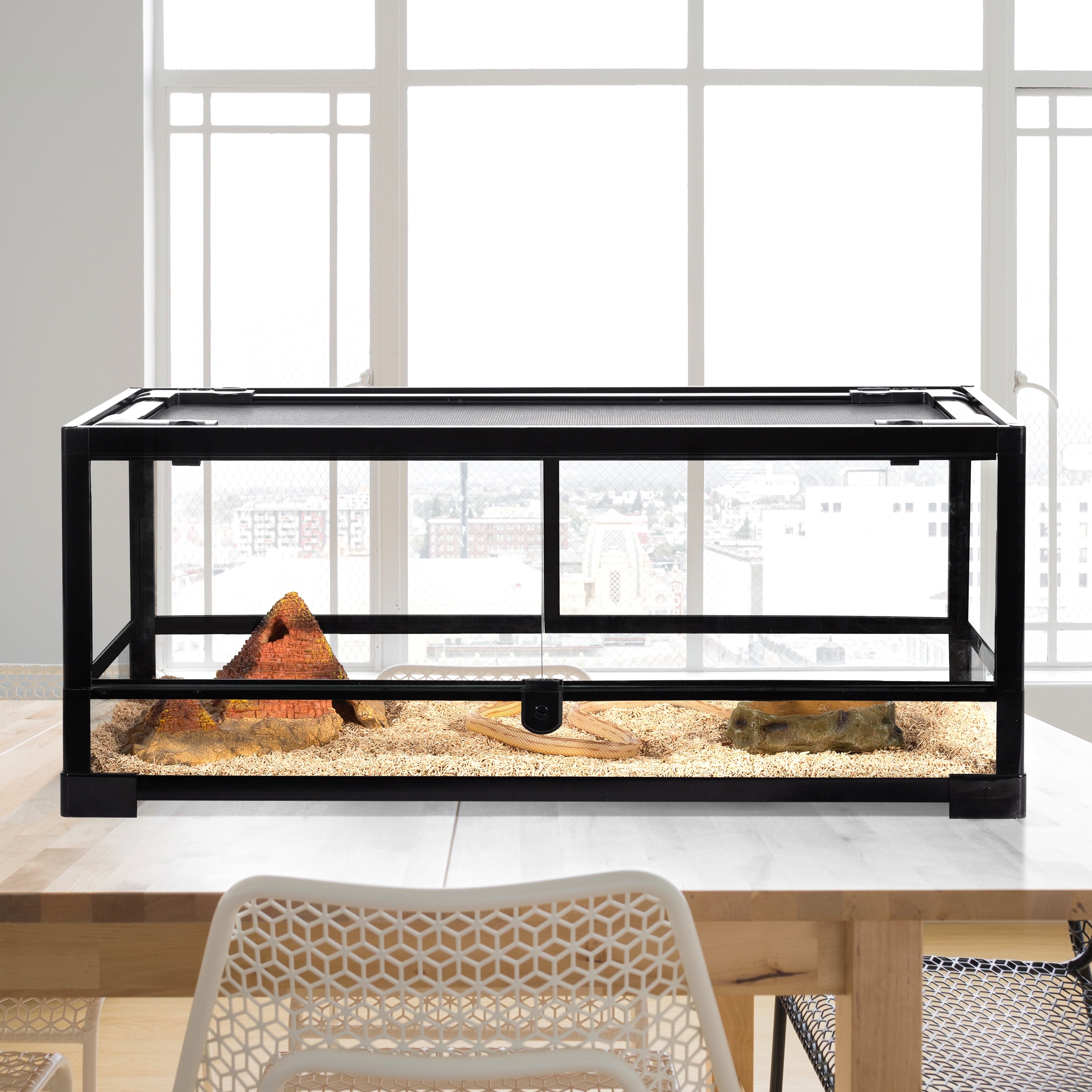 90 Gallon Glass Terrarium with Divider for Reptiles,Reptile Tank with  Double Hinge Door & Screen Ventilation, Supporting Used as 2 Separate  Habitats Easy Assembly 
