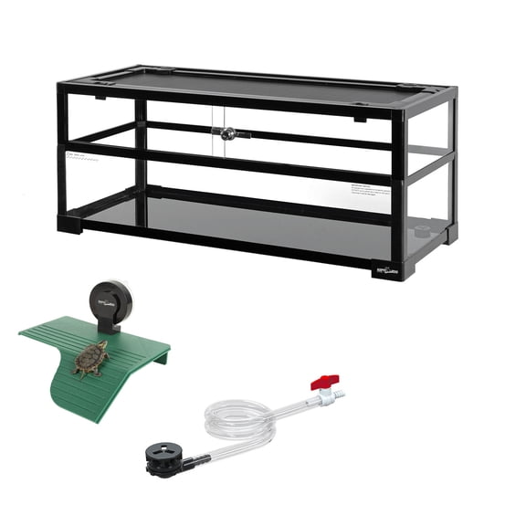 GUZZLO Turtle Tank Aquarium, 30"×12"×12" Water-Land Ecological Tortoise Tank