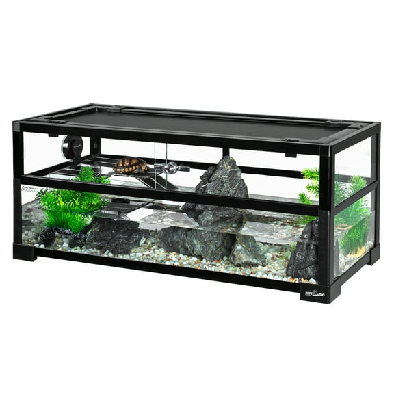 GUZZLO Turtle Tank Aquarium, 30"12"12" Water-Land Ecological Tortoise Tank