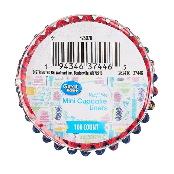 Great Value Red Dots Mini Cupcake Liners, 100 Count