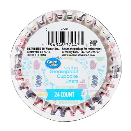 Great Value Wavy Stripes Greaseproof Cupcake Liners, 24 Count